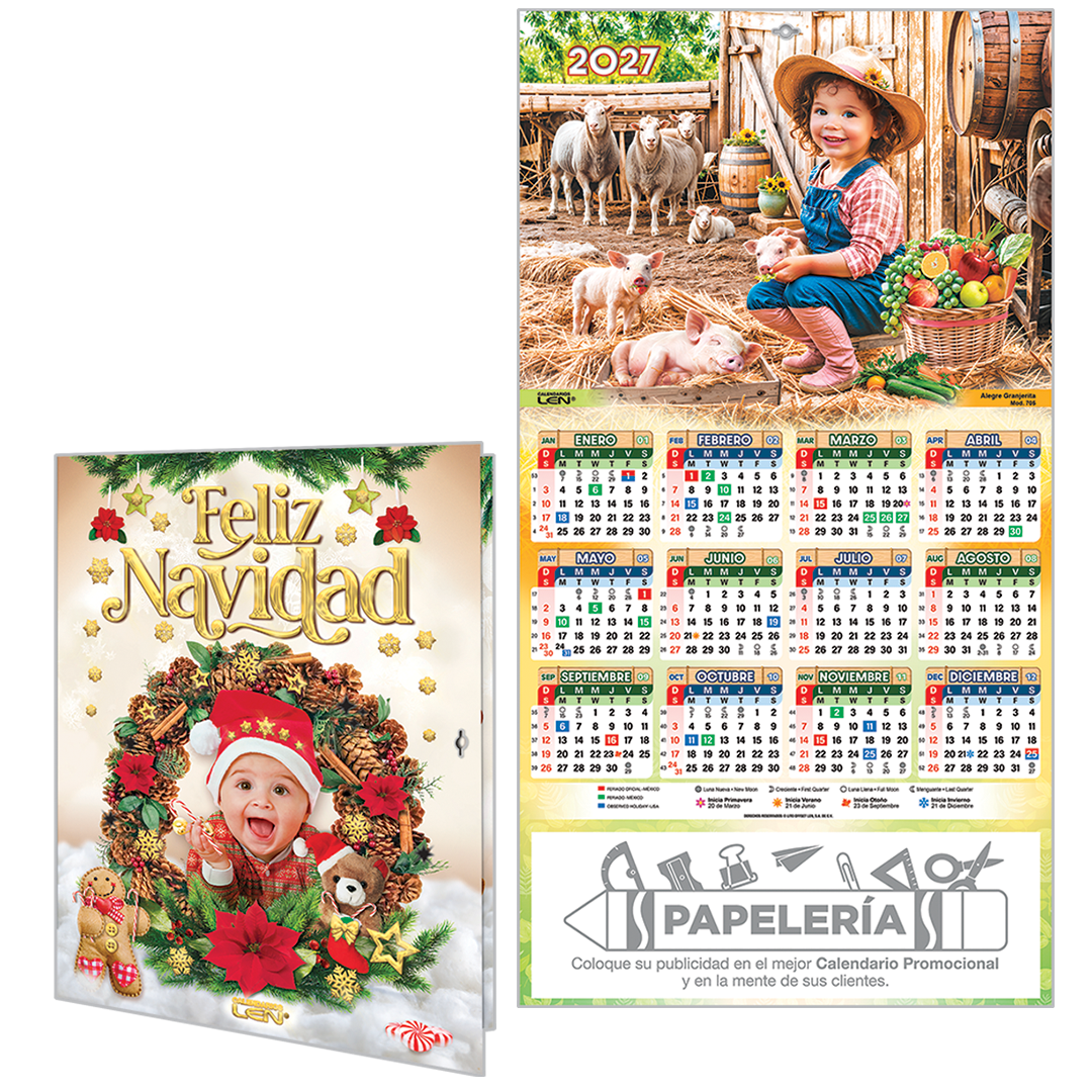 Calendario de pared tipo tarjeta navideña personalizado